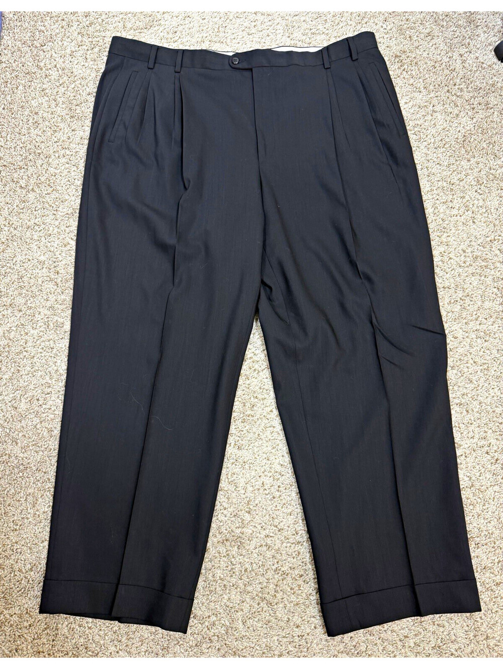 Zanella Regent Black 100% Wool Pleated Cuffed Dress Pants Straight Classic 42x29